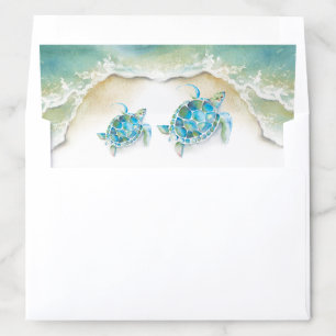 Watercolor Sea Turtle and Ocean Waves Envelope Liner