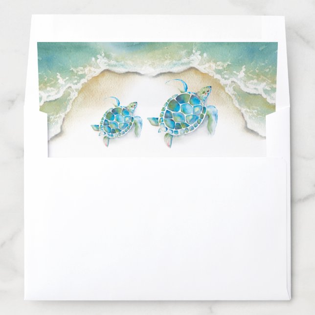 Watercolor Sea Turtle and Ocean Waves Envelope Liner (In Envelope)