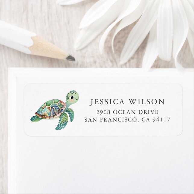 Watercolor Sea Turtle Baby Shower Address Label (Insitu)