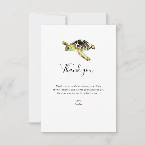 Watercolor Sea Turtle Baby Shower Minimal Simple Thank You Card