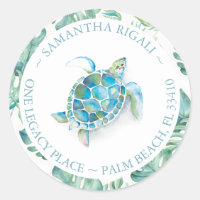 Watercolor Sea Turtle Beach Return Address