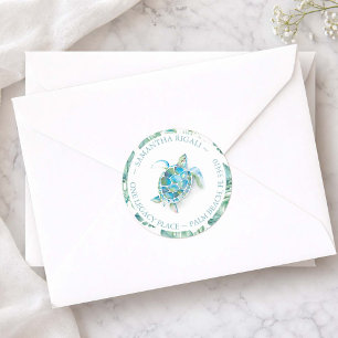 Watercolor Sea Turtle Beach Return Address Classic Round Sticker