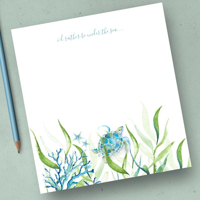 Watercolor Sea Turtle Beach Stationery Notepad (personalized sea turtle gift watercolor art by Victoria Grigaliunas)