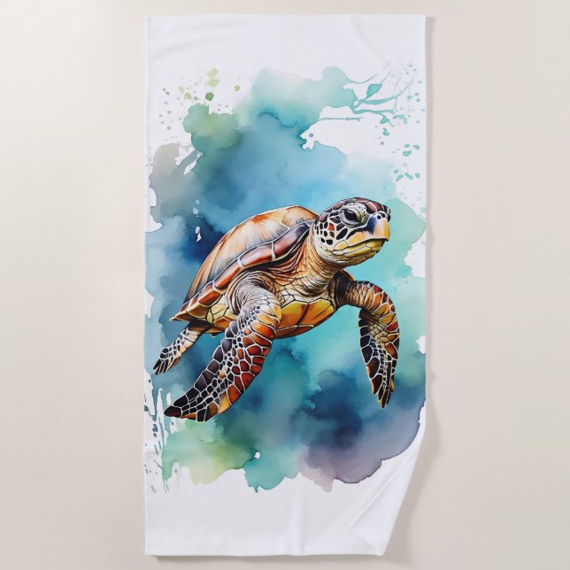 Watercolor Sea Turtle Beach Towel (Front)