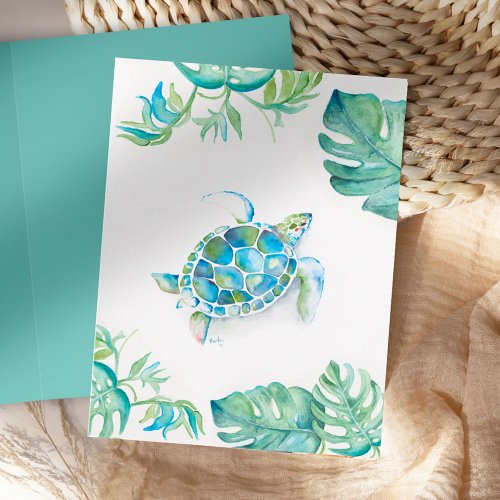 Watercolor Sea Turtle Blank Card