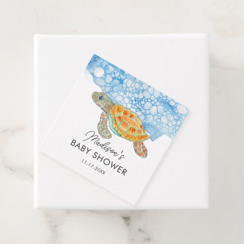 Watercolor Sea Turtle Blue Water Baby Shower Favor Tags
