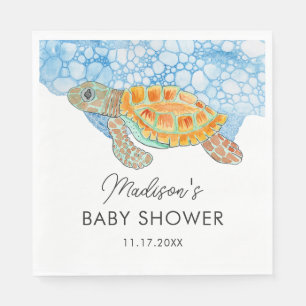Watercolor Sea Turtle Blue Water Baby Shower Napkins