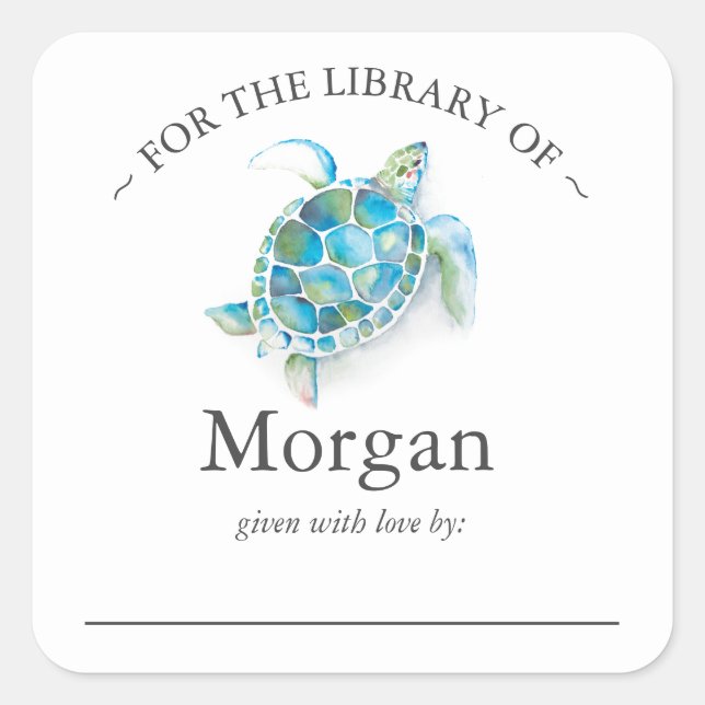 Watercolor Sea Turtle Bookplate (Front)