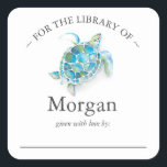 Watercolor Sea Turtle Bookplate<br><div class="desc">Baby shower bookplate sticker featuring watercolor tropical sea turtle in shades of turquoise. Use the template fields to add your personalization in charcoal grey over a white background. A great addition for baby's first library or use as a custom "This Book Belongs To" sticker. Pair's beautifully with my matching Bring...</div>