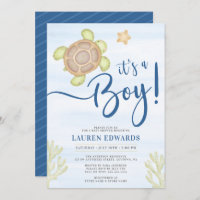 Watercolor Sea Turtle Boy Baby Shower Invitation