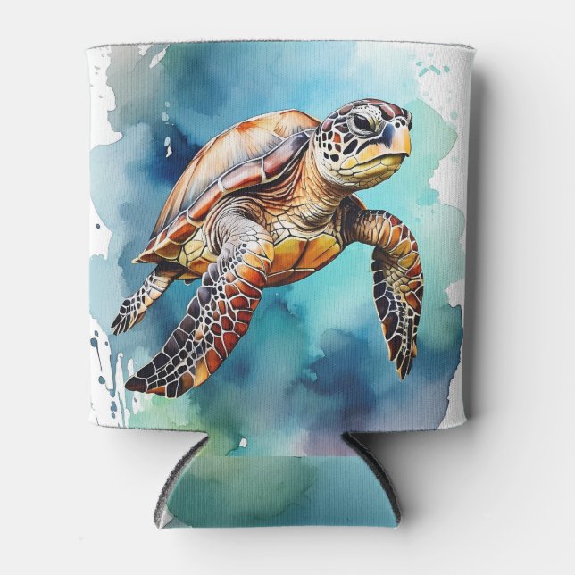 Watercolor Sea Turtle Can Cooler (Front)