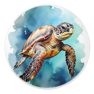 Watercolor Sea Turtle Ceramic Knob