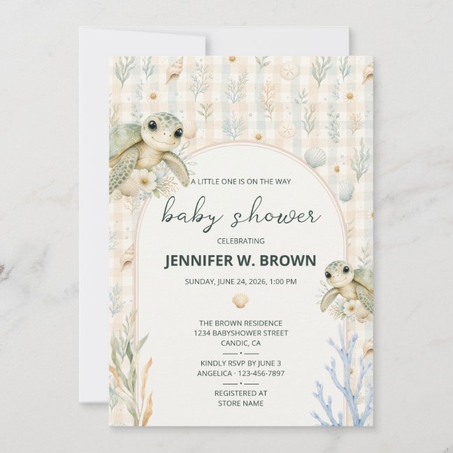 Watercolor Sea Turtle Coastal Baby Shower Invitation