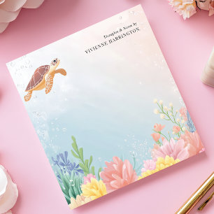 Watercolor Sea Turtle Coral Personalized Notepad