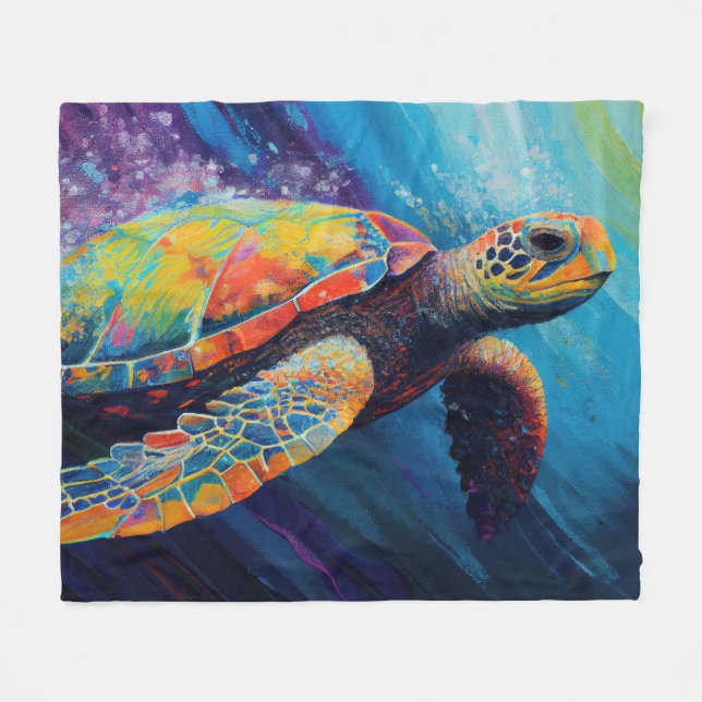 Watercolor Sea Turtle Fleece Blanket (Front (Horizontal))