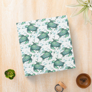 watercolor sea turtle green blue pattern animal 3 ring binder