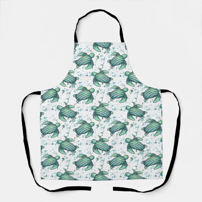 watercolor sea turtle green blue pattern animal apron (Front)