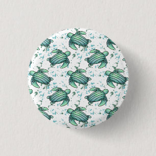 watercolor sea turtle green blue pattern animal button