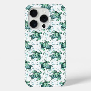 watercolor sea turtle green blue pattern animal iPhone 15 pro case