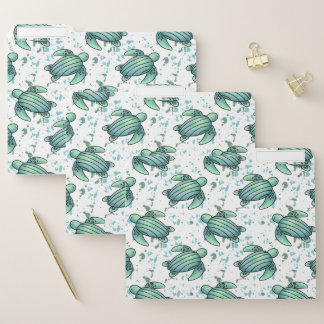 watercolor sea turtle green blue pattern animal file folder