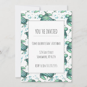 watercolor sea turtle green blue pattern animal invitation