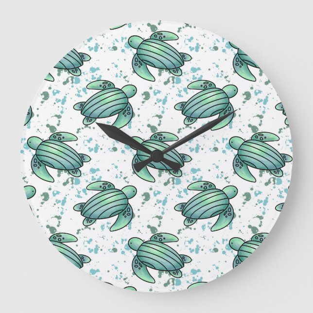 watercolor sea turtle green blue pattern animal large clock (Front)