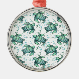 watercolor sea turtle green blue pattern animal metal ornament