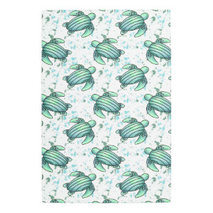 watercolor sea turtle green blue pattern animal metal print