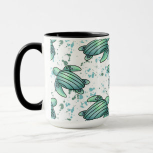 watercolor sea turtle green blue pattern animal mug
