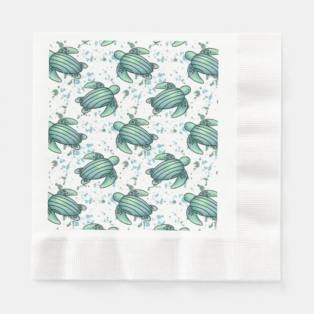 watercolor sea turtle green blue pattern animal napkins (Front)