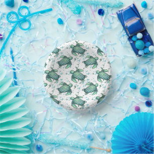 watercolor sea turtle green blue pattern animal paper bowls