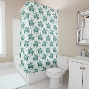 watercolor sea turtle green blue pattern animal shower curtain