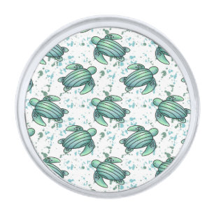 watercolor sea turtle green blue pattern animal silver finish lapel pin