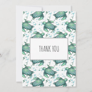 watercolor sea turtle green blue pattern animal thank you card