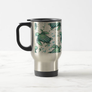 watercolor sea turtle green blue pattern animal travel mug