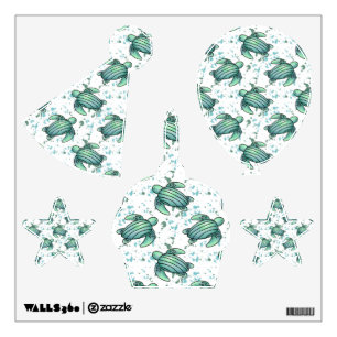 watercolor sea turtle green blue pattern animal wall decal