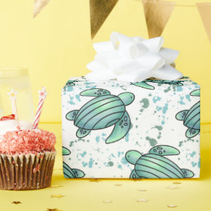 watercolor sea turtle green blue pattern animal wrapping paper