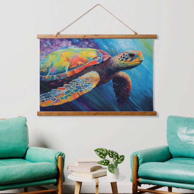 Watercolor Sea Turtle Hanging Tapestry (Living Room)