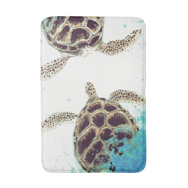 Watercolor Sea Turtle Love Designer Bathroom Mat (Front Vertical)