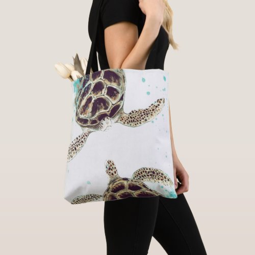 Watercolor Sea Turtle Love Designer Tote Bag