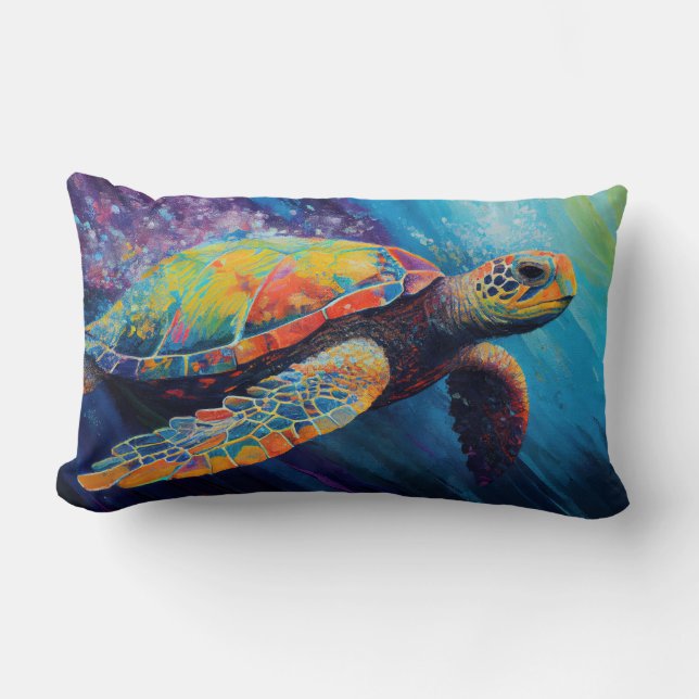 Watercolor Sea Turtle Lumbar Pillow (Front)