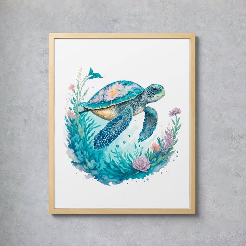 Watercolor Sea Turtle Marine Animal Poster
