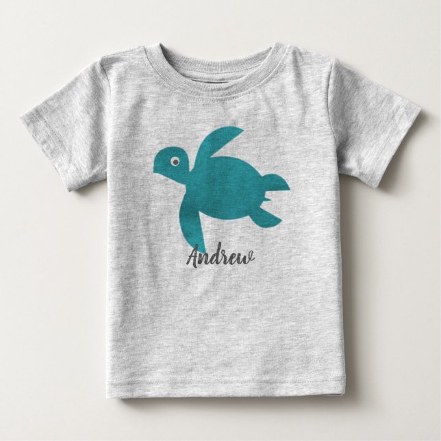 Watercolor Sea Turtle Monogram Baby T-Shirt (Front)