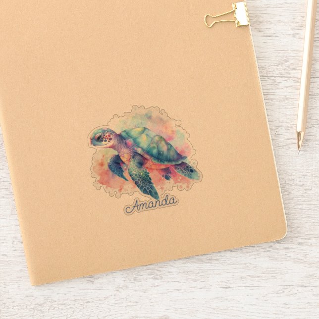 Watercolor Sea Turtle Monogrammed Sticker (Notebook)