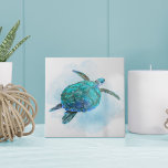 Watercolor Sea Turtle Nautical Coastal Ocean Ceramic Tile<br><div class="desc">This ocean themed ceramic tile features a cute aqua blue sea turtle swimming on a splash of watercolor ocean wave.</div>