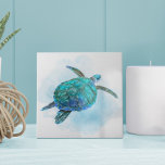 Watercolor Sea Turtle Nautical Coastal Ocean Ceramic Tile<br><div class="desc">This ocean themed ceramic tile features a cute aqua blue sea turtle swimming on a splash of watercolor ocean wave.</div>