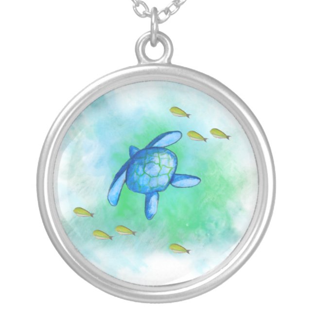 Watercolor Sea Turtle Necklace (Front)