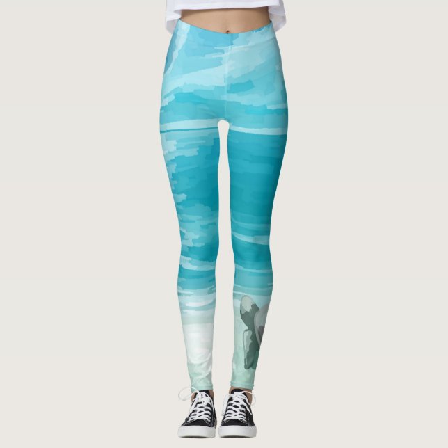 Watercolor Sea Turtle Nesting Leggings (Front)