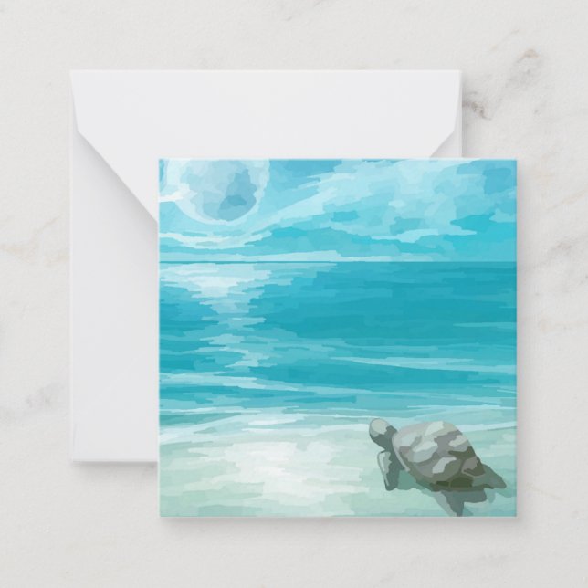 Watercolor Sea Turtle Nesting Note Card (Front)