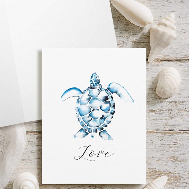 Watercolor Sea Turtle Note Cards With Envelopes (Sea turtle gifts greeting card with watercolor art by Victoria Grigaliunas Do Tell A Belle)